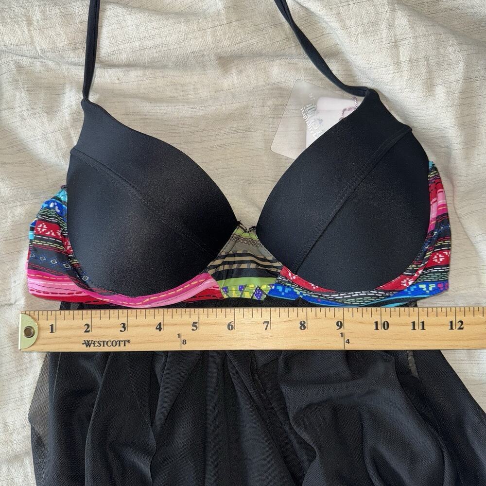 NWT Black Aztec Bikini Top Woman’s Sz M Sheer Mesh Cover Up Bra Tribal Bohemian - Picture 5 of 10